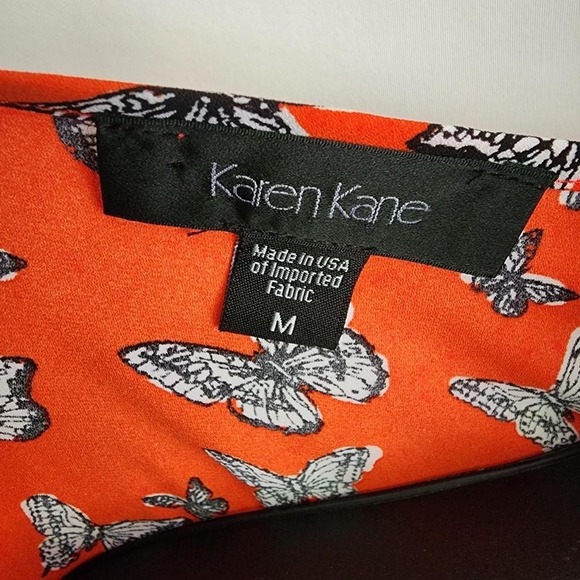 Karen Kane Orange Butterfly Button Tie Blouse Size Medium Boho Whimsical Top - Picture 5 of 6